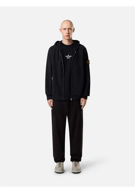 hooded zip cotton fleece sweatshirt man black STONE ISLAND | K2S15 6100067 S0A20V0029